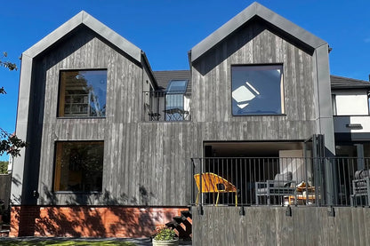 Accoya Wood Grey Exterior Rainscreen on house