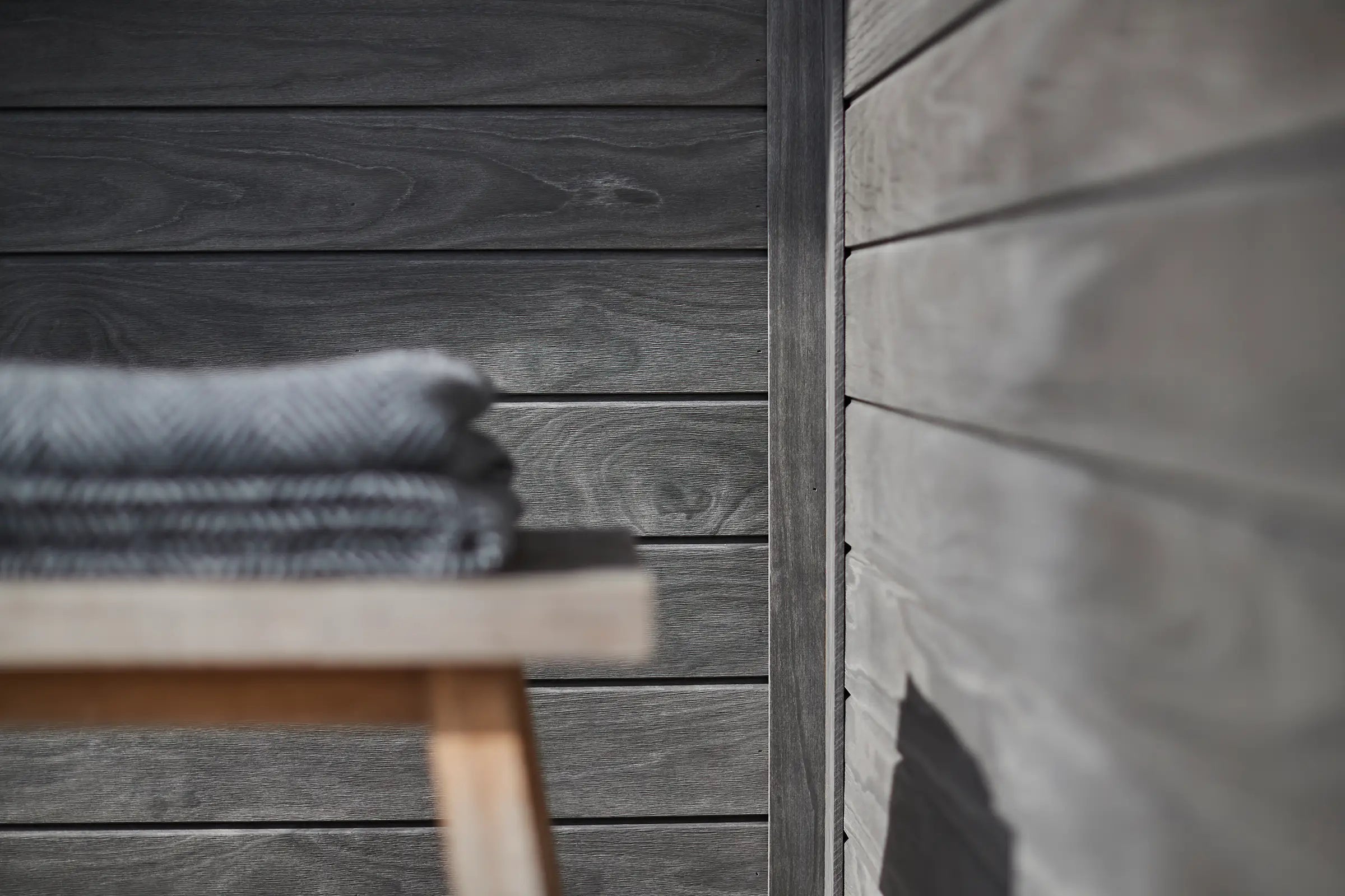 Accoya Wood Grey Exterior Rainscreen in Sauna