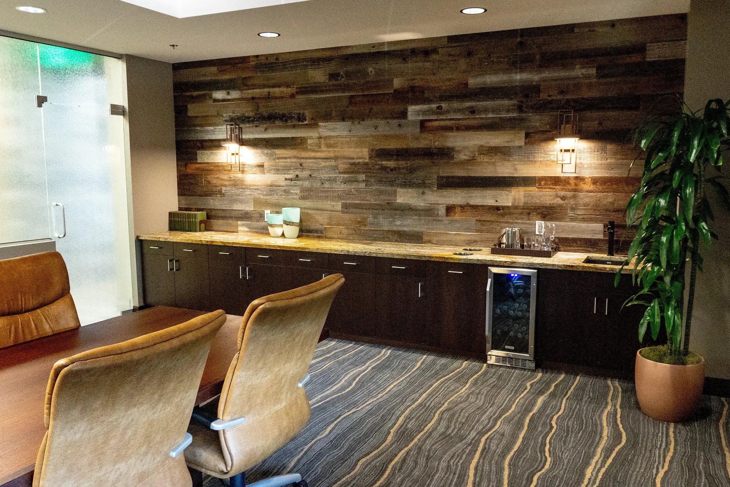 Good Neighbor Brushed Paneling multicolor sustainable wood planking accent wall from WD Walls