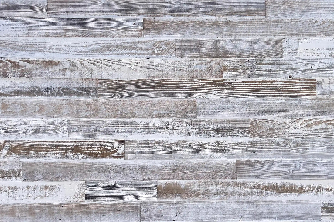 Good Neighbor Cape Cod Paneling boho white washed coastal sustainable wood planking accent wall from WD Walls