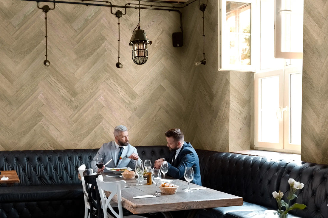 Grenache Eco Engineered Sustainable White Oak  Wood Flooring And Herringbone Wall Cladding 2