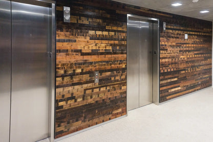 Jakarta Market Blend Rustic sustainable wood planks accent wall by WD Walls