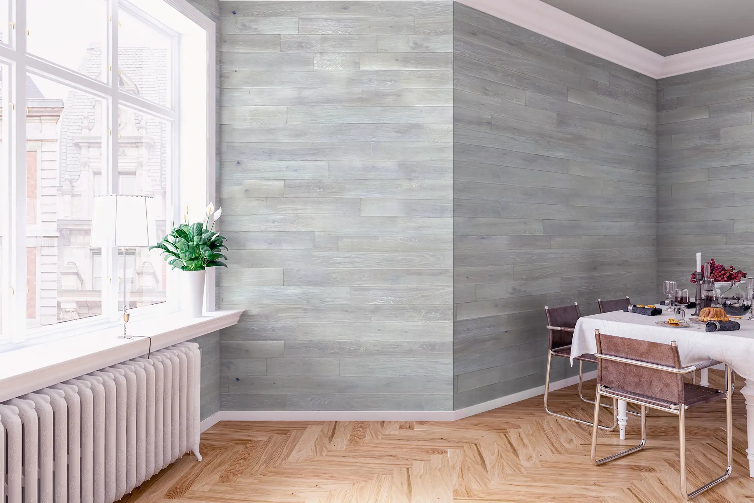 Mount Blanc white oak paneling planking sustainable wood accent wall WD Walls
